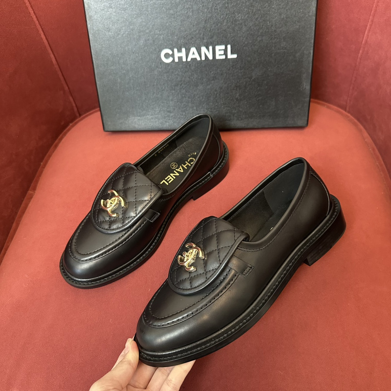 Chanel  Leather CC Logo Loafers