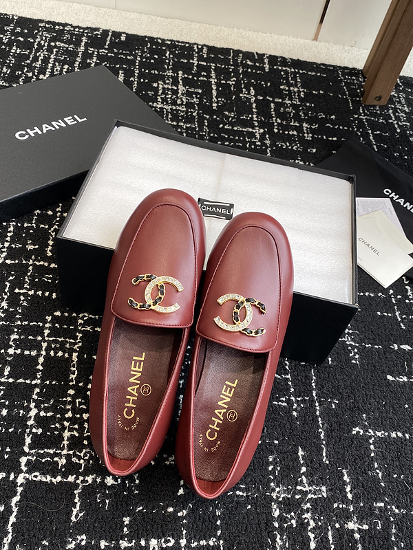 Chanel  Leather CC Logo Loafers