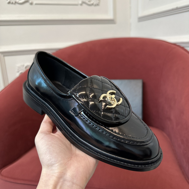 Chanel  Leather CC Logo Loafers