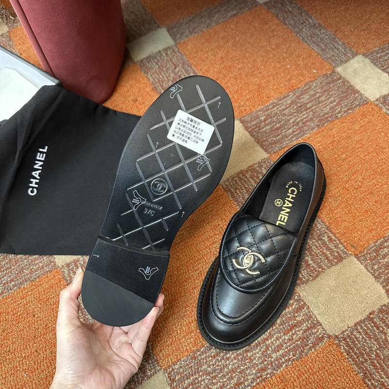 Chanel  Leather CC Logo Loafers