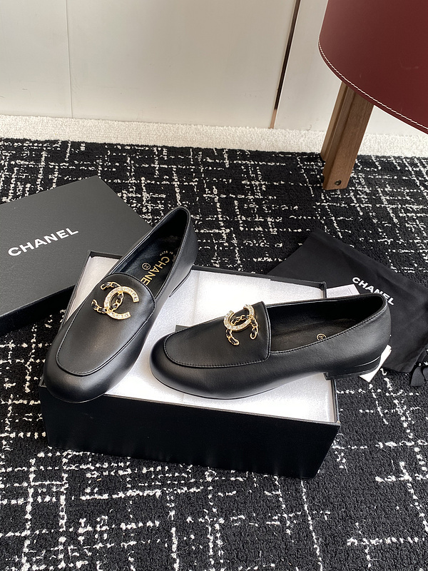 Chanel  Leather CC Logo Loafers