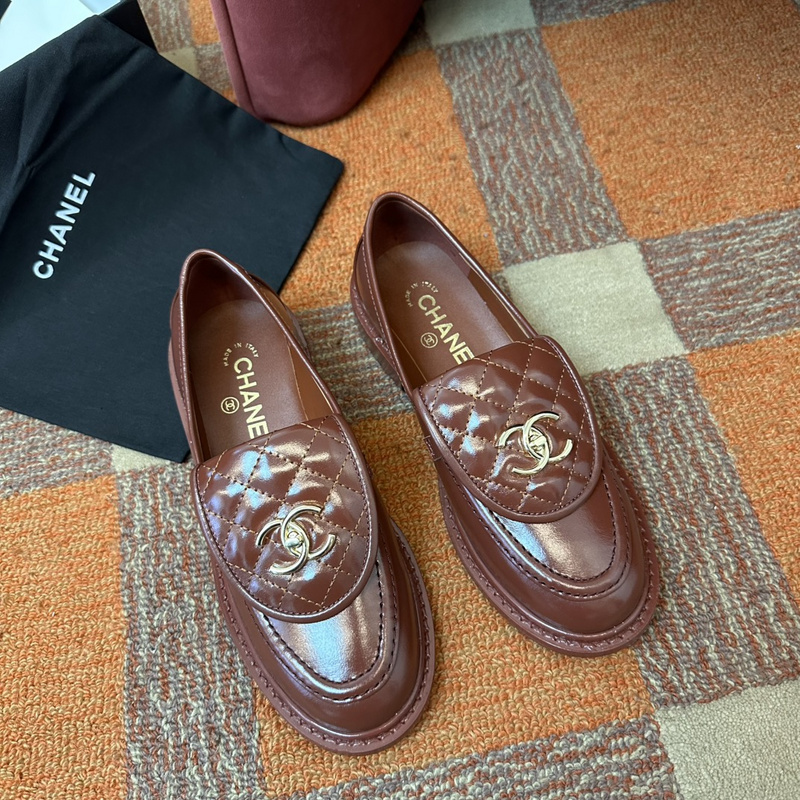 Chanel  Leather CC Logo Loafers