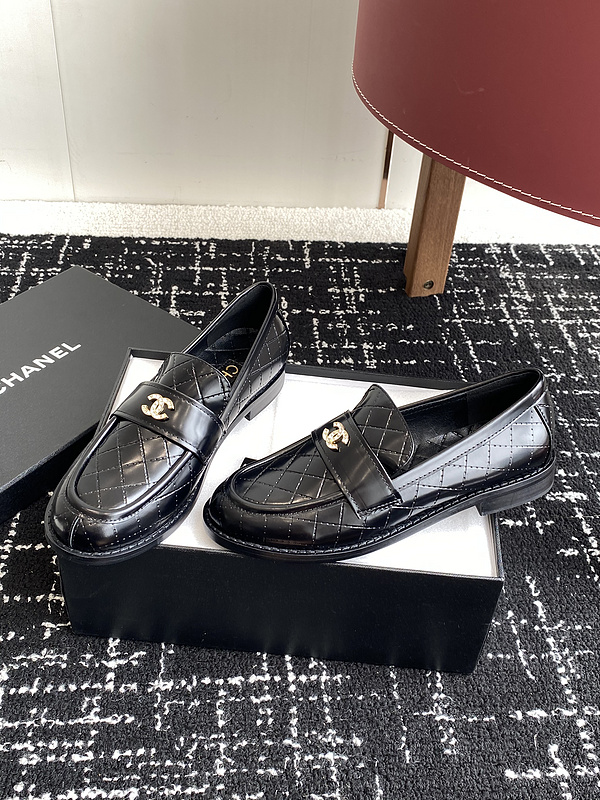 Chanel  Leather CC Logo Loafers