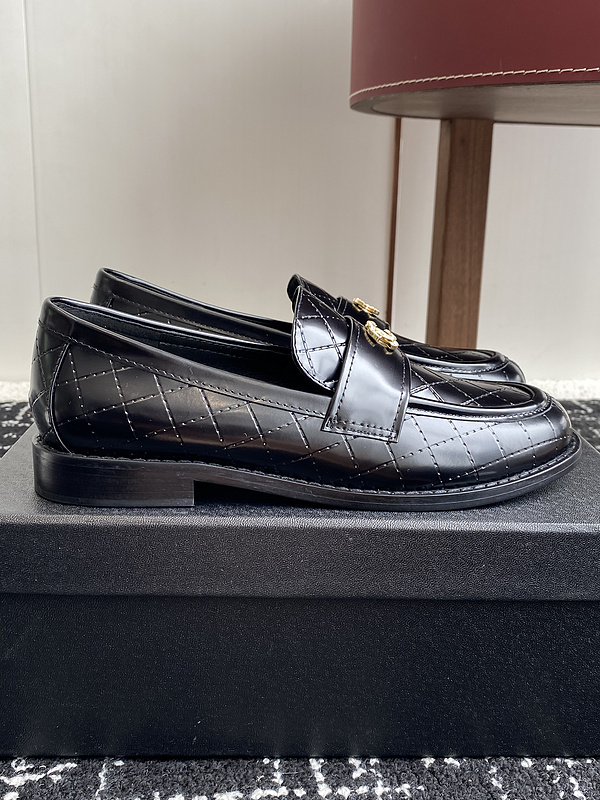 Chanel  Leather CC Logo Loafers