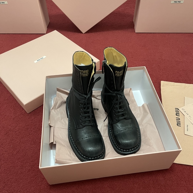 Miu Miu Leather Booties - Black