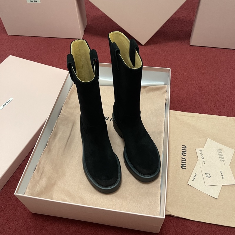 Miu Miu Suede Calf Boot in Moro