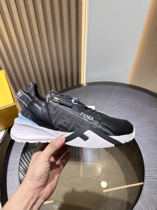 Fendi Leather and Zucca Fabric Low Top Sneakers