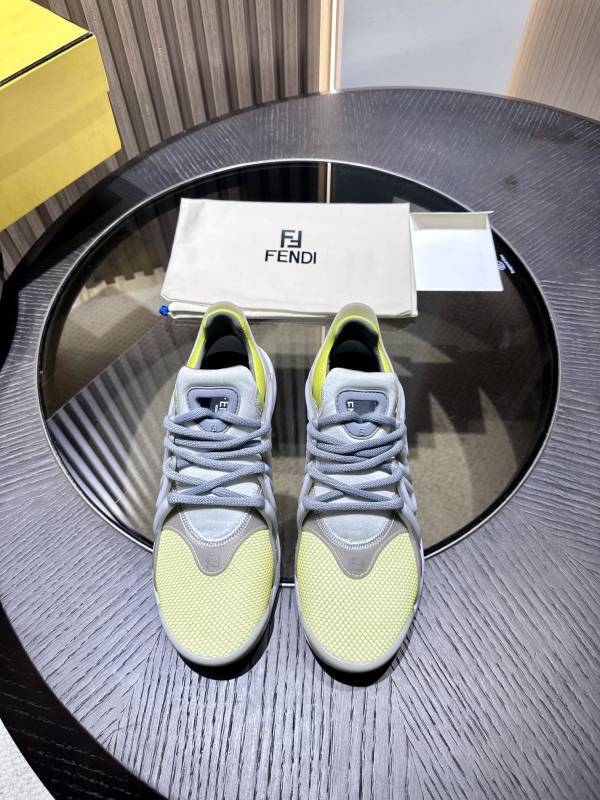 Fendi Men's Tag Technical Mesh Yellow Low Top Sneakers