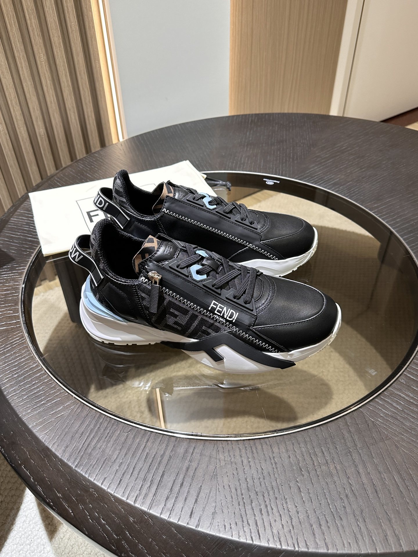 Fendi Leather and Zucca Fabric Low Top Sneakers