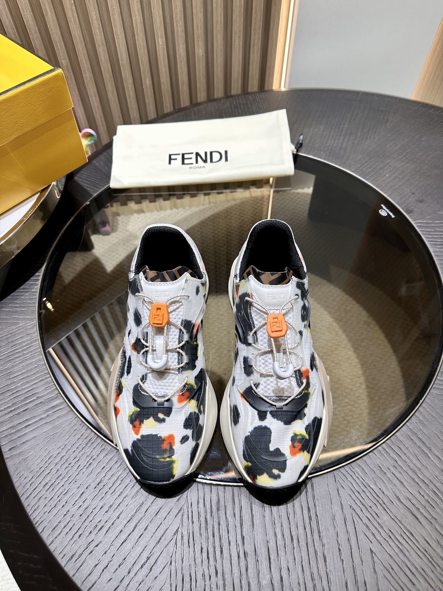 Fendi Men's Flow Fabric White Low Top Sneakers
