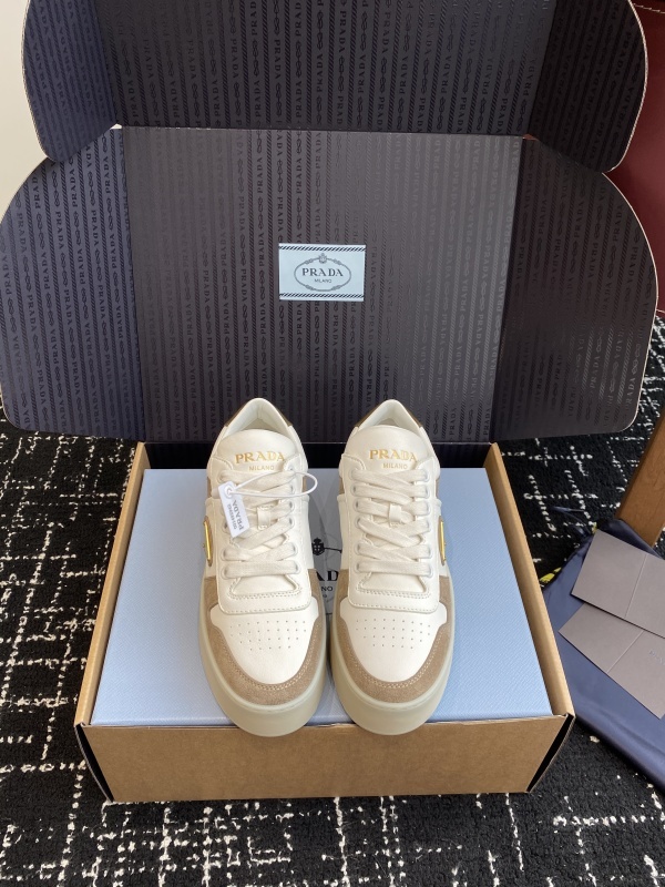 Prada Cream and White Platform Leather Sneakers