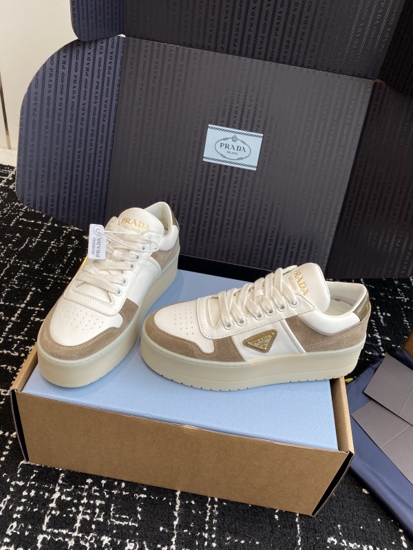 Prada Cream and White Platform Leather Sneakers