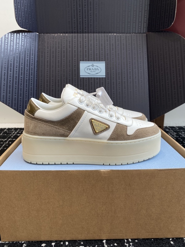 Prada Cream and White Platform Leather Sneakers