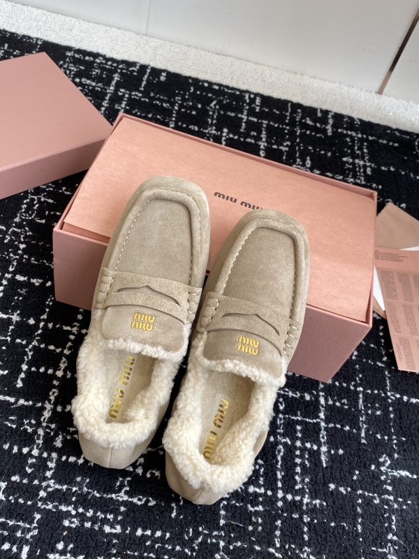 Miu Miu Shearling Lined Suede Penny Loafers